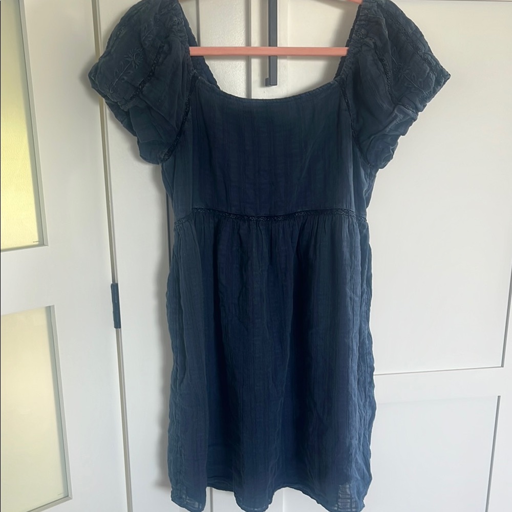 Navy Blue Puff Sleeve Dress